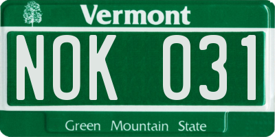 VT license plate NOK031