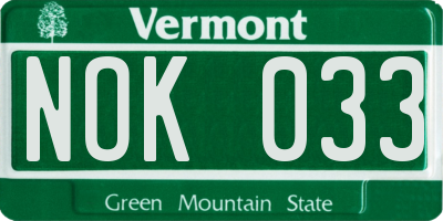 VT license plate NOK033