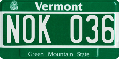 VT license plate NOK036