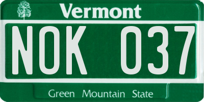 VT license plate NOK037