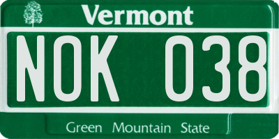 VT license plate NOK038