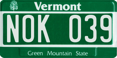 VT license plate NOK039