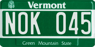 VT license plate NOK045