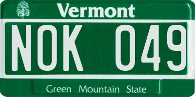 VT license plate NOK049