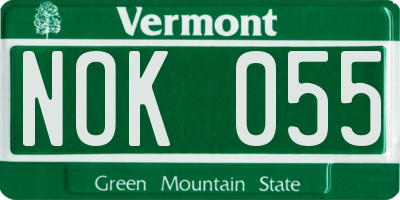 VT license plate NOK055