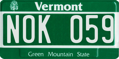 VT license plate NOK059