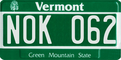 VT license plate NOK062