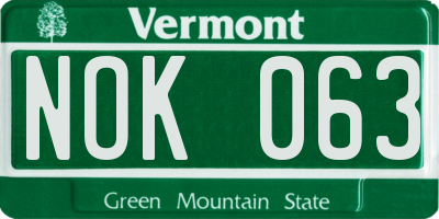 VT license plate NOK063