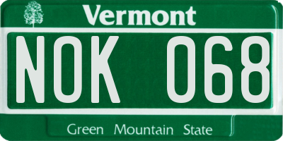 VT license plate NOK068