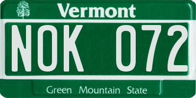VT license plate NOK072