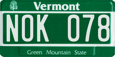 VT license plate NOK078