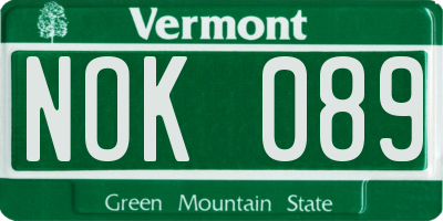 VT license plate NOK089