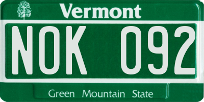 VT license plate NOK092