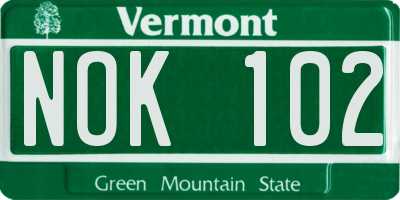 VT license plate NOK102
