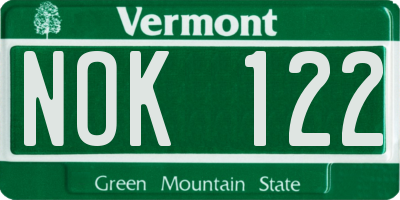 VT license plate NOK122
