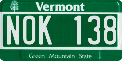 VT license plate NOK138