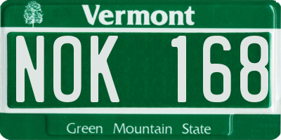 VT license plate NOK168