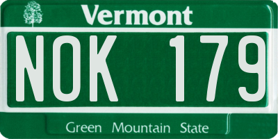 VT license plate NOK179