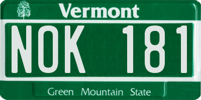 VT license plate NOK181