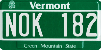 VT license plate NOK182