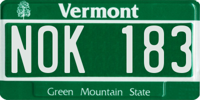 VT license plate NOK183