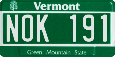 VT license plate NOK191