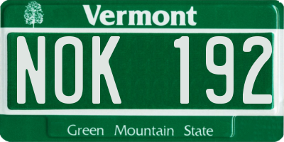 VT license plate NOK192