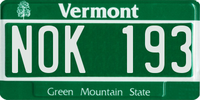 VT license plate NOK193