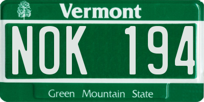 VT license plate NOK194