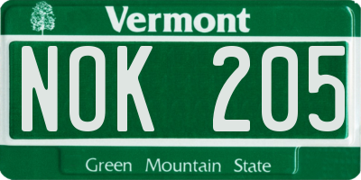 VT license plate NOK205