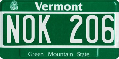 VT license plate NOK206