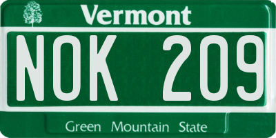 VT license plate NOK209