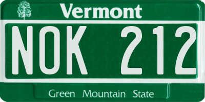 VT license plate NOK212