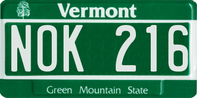 VT license plate NOK216