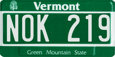 VT license plate NOK219