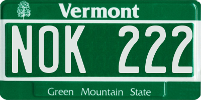 VT license plate NOK222