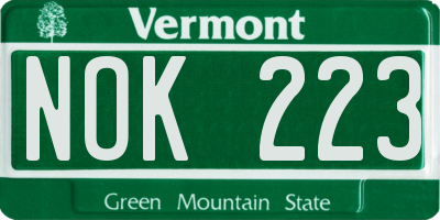 VT license plate NOK223
