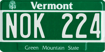 VT license plate NOK224