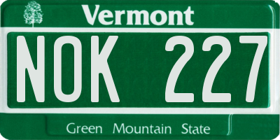 VT license plate NOK227