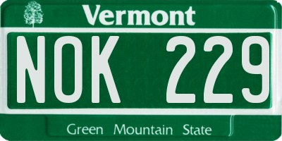 VT license plate NOK229
