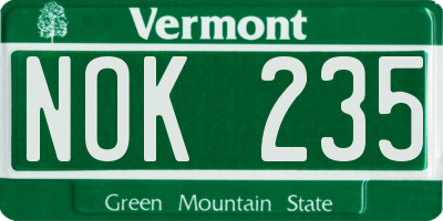 VT license plate NOK235