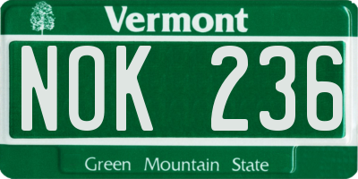VT license plate NOK236