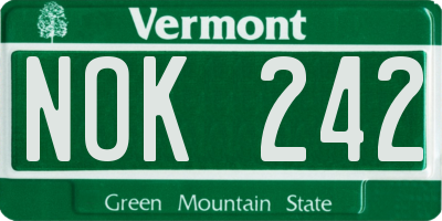 VT license plate NOK242