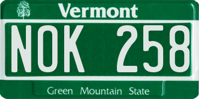 VT license plate NOK258