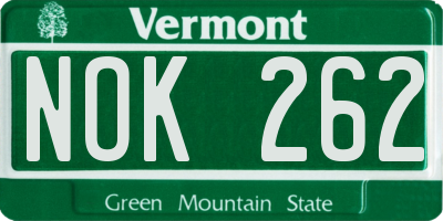 VT license plate NOK262