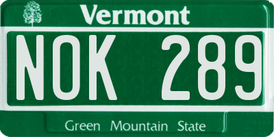 VT license plate NOK289