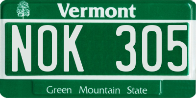 VT license plate NOK305