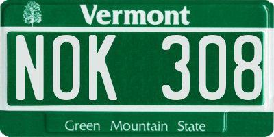 VT license plate NOK308