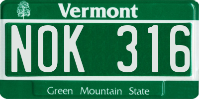 VT license plate NOK316