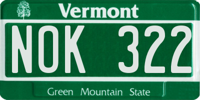 VT license plate NOK322